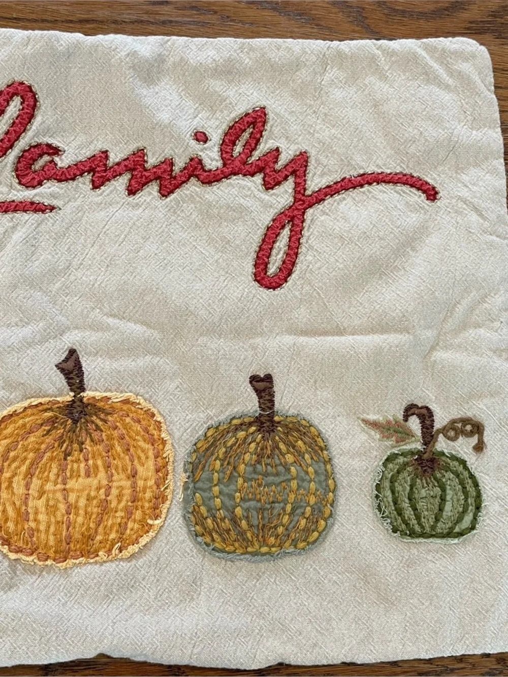 Pottery Barn Pumpkin Family Lumbar Embroidery Thanksgiving Pillow Cover 16 X 26